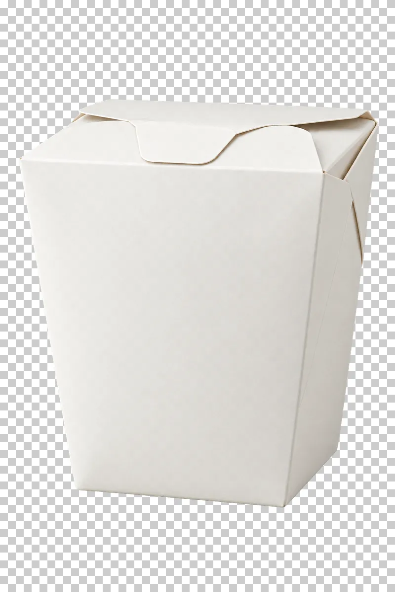 A closed tapered white noodle carton with interlocking folded top tabs.
