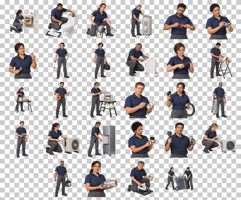 Home Service Technicians Photo PNG Collection: all 28 elements in one grid