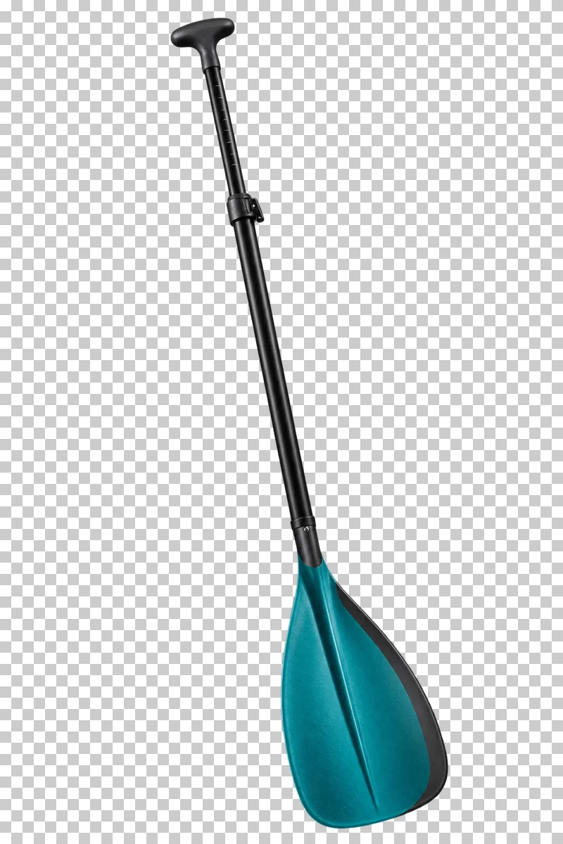 An adjustable SUP paddle with a teal single blade, dark telescoping shaft, clamp and T grip.