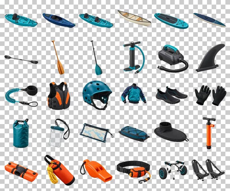 Paddlesports Equipment Photo PNG Collection: all 30 elements in one grid