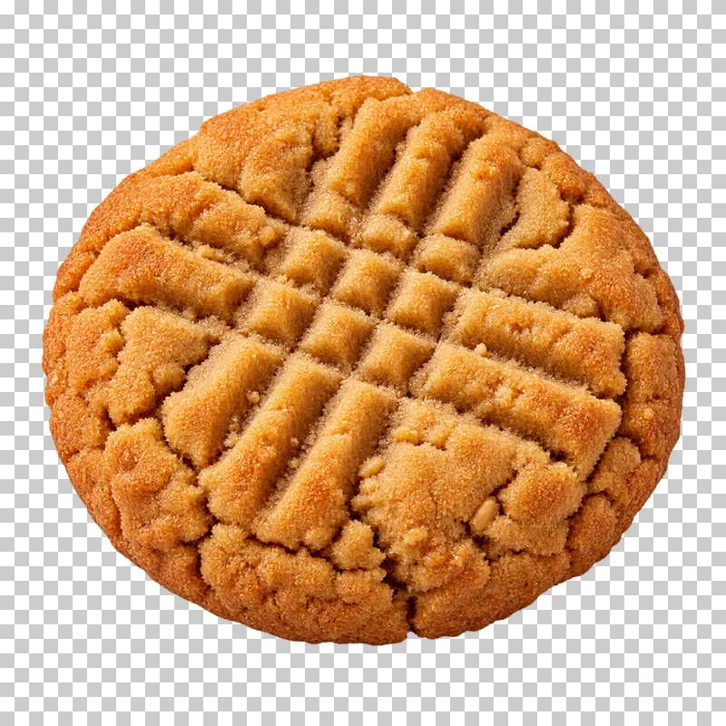Golden peanut-butter cookie with a baked fork crosshatch