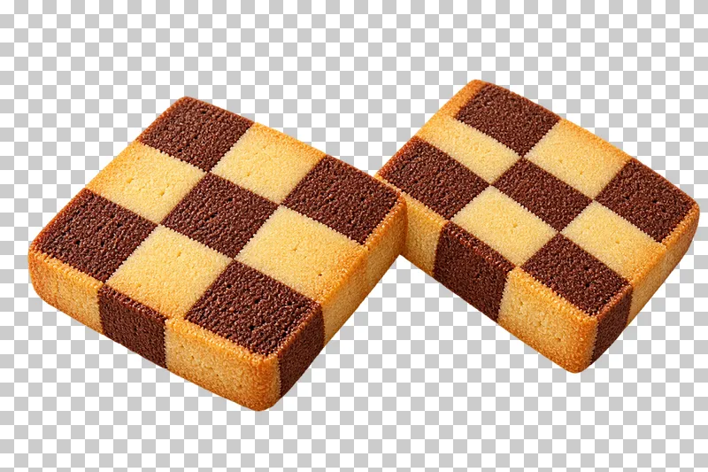 Two square cocoa and vanilla checkerboard sable biscuits