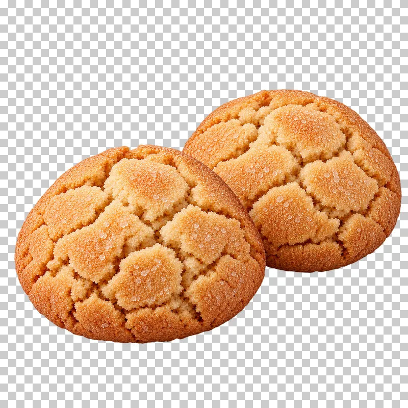 Two domed golden amaretti almond cookies with cracked sugared surfaces