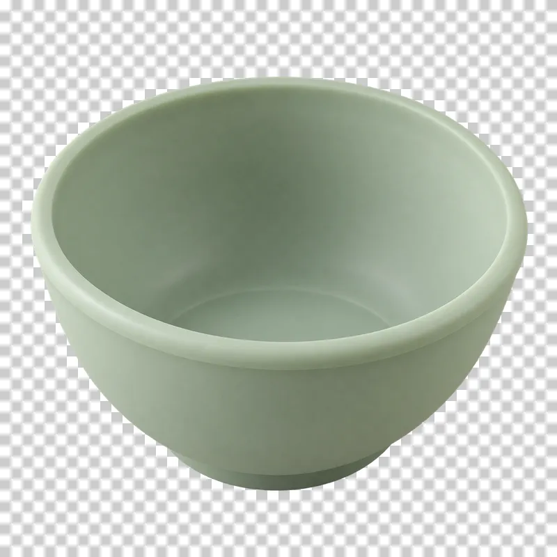 An empty flexible sage-green mask mixing bowl viewed from above the rim.