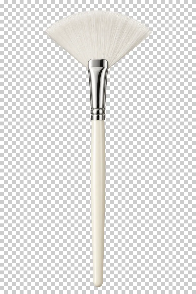 A fan-shaped white masque brush with an ivory handle and silver ferrule.