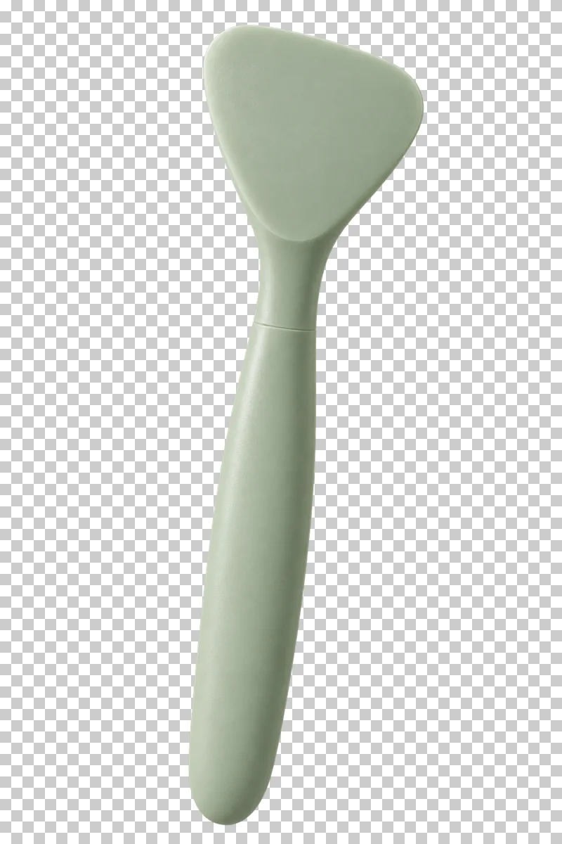 A sage silicone mask applicator with a long tapered handle.