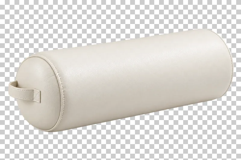 A full-round ivory massage bolster with stitched ends and a carry loop.