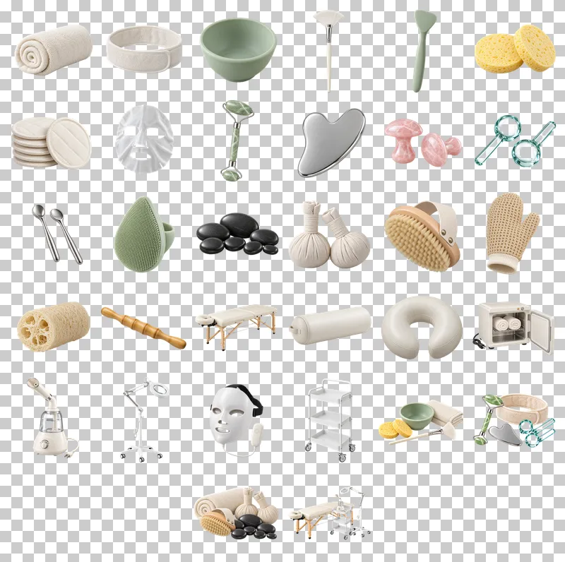 Facial and Spa Equipment Photo PNG Collection: all 32 elements in one grid