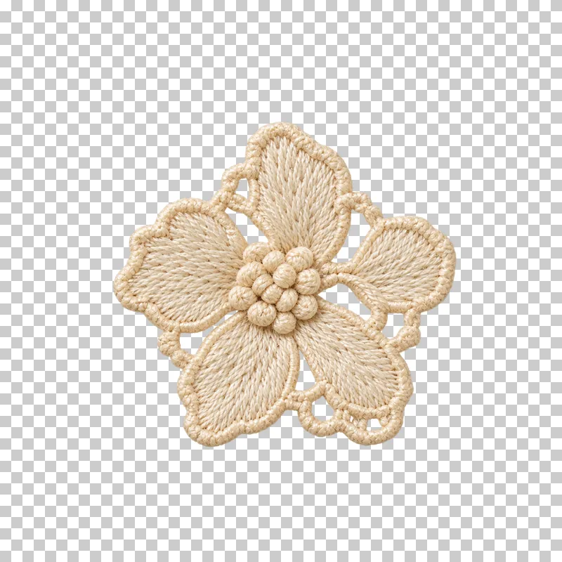 Single five-petal ivory embroidered lace flower applique.