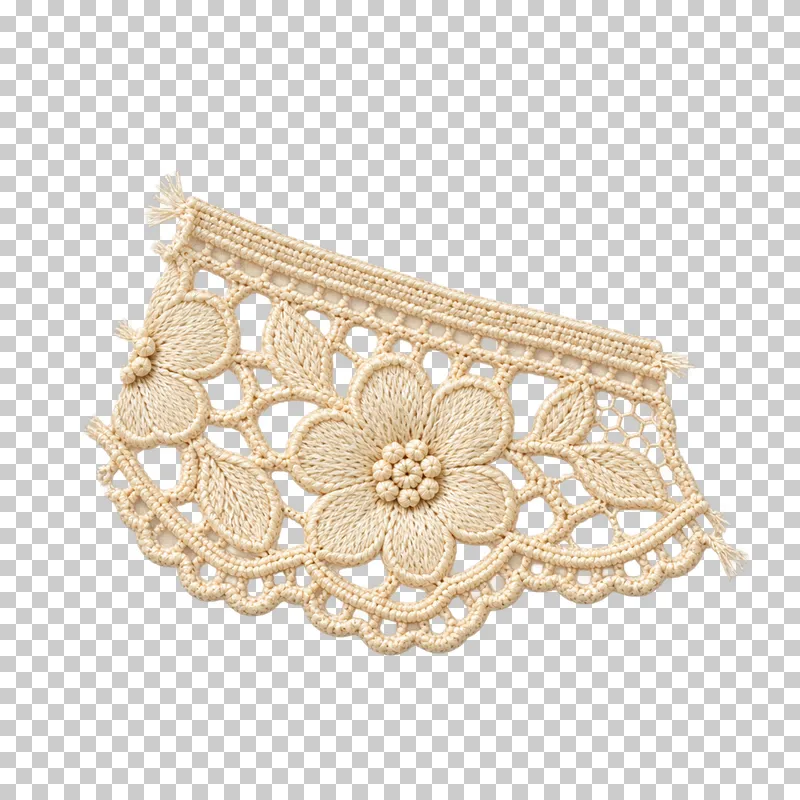 Irregular ivory floral lace snippet with cut motifs and frayed threads.