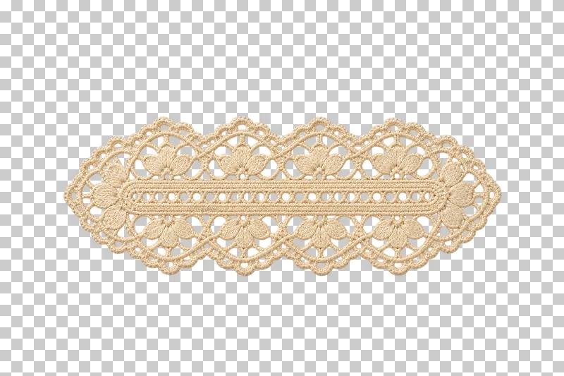 Long oval ivory crochet doily with a narrow central spine.