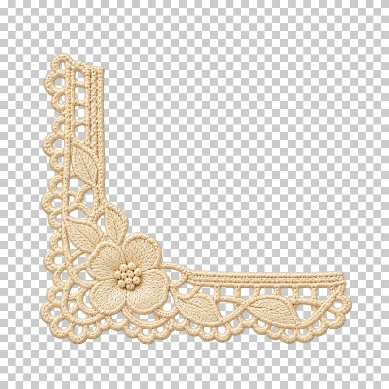 Ivory floral L-shaped lace corner with unequal lower-left arms.