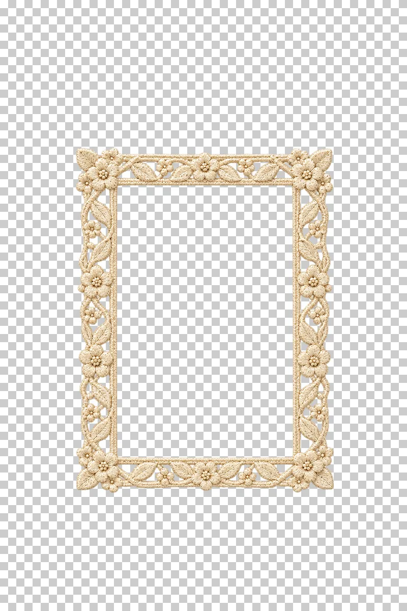 Portrait rectangular ivory floral lace frame with an open central window.