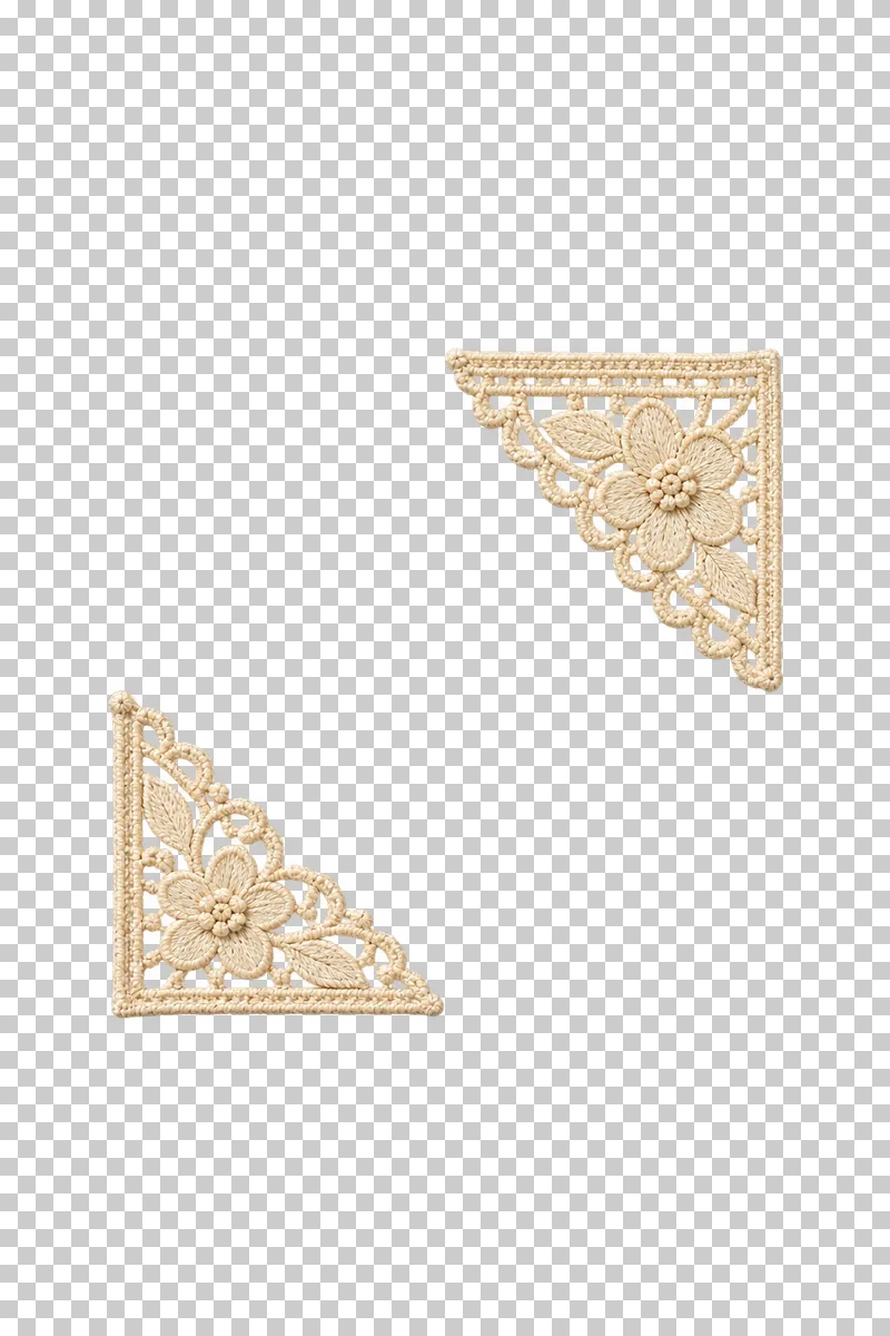 Two ivory lace photo-corner sleeves at opposite corners of an open field.