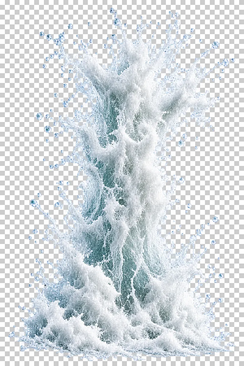 A tall narrow whitewater impact spout with branching spray.
