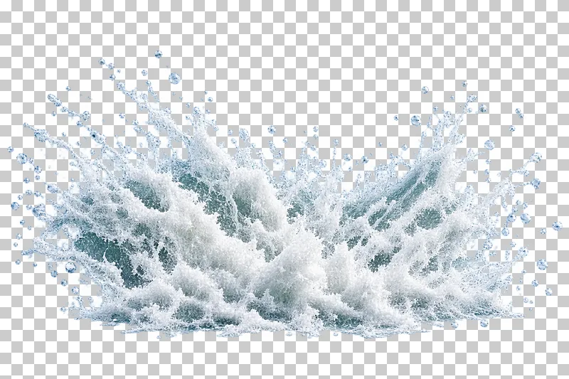 A broad low impact fan of ocean foam and coarse droplets.