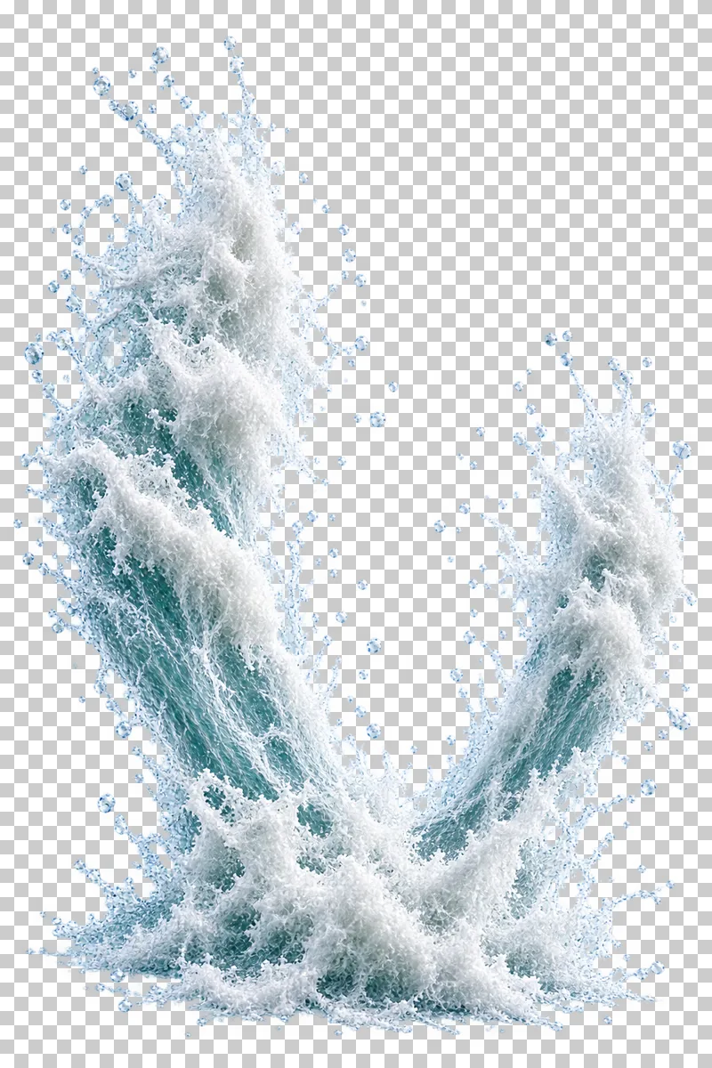 A forked whitewater impact burst with two unequal branches.