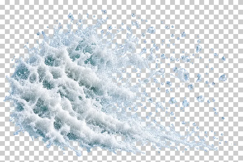 A directional wedge of large sea droplets and smaller spray fragments.