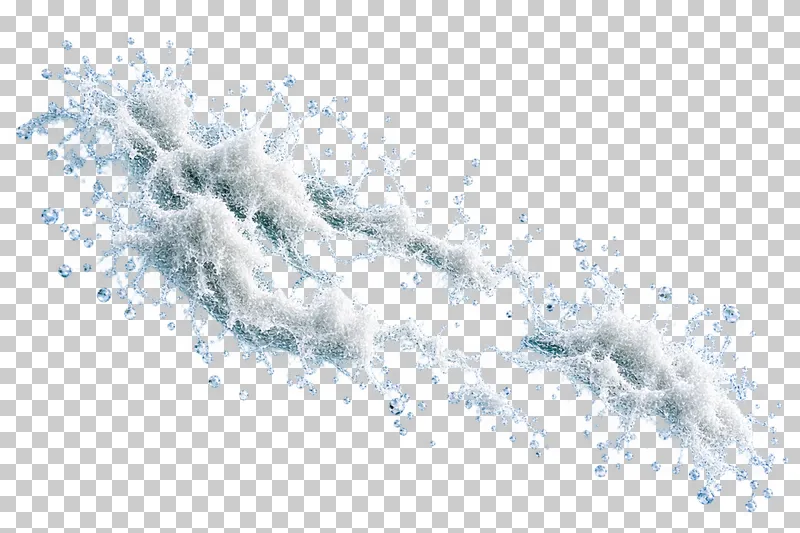 A broken irregular ribbon of sea-spray flecks and trailing droplets.