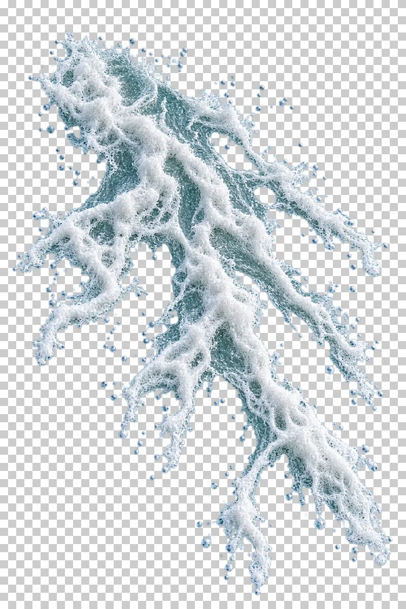 Branching backwash foam fingers viewed from overhead.