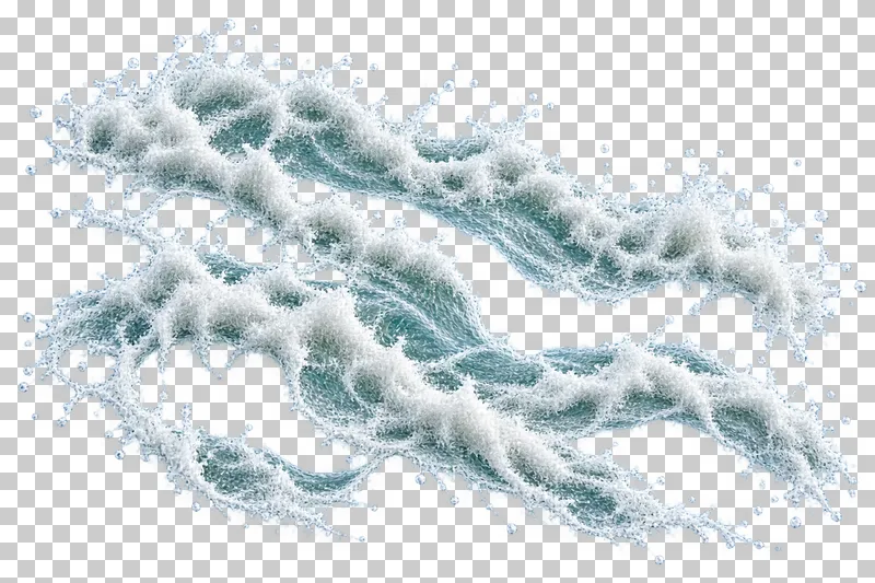Unequal braided foam streaks separated by winding clear channels.