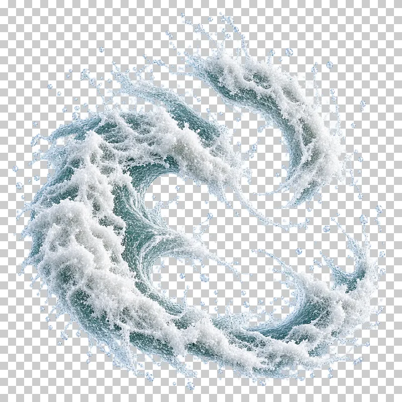 Partial interlocking foam eddies with broken boundaries and open spaces.