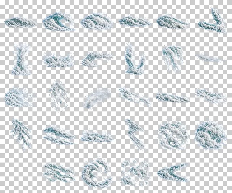 Ocean Surf, Sea Foam and Spray Overlays PNG Collection: all 28 elements in one grid
