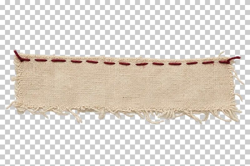 An ecru linen selvage border with a burgundy basting row and fine lower fringe.