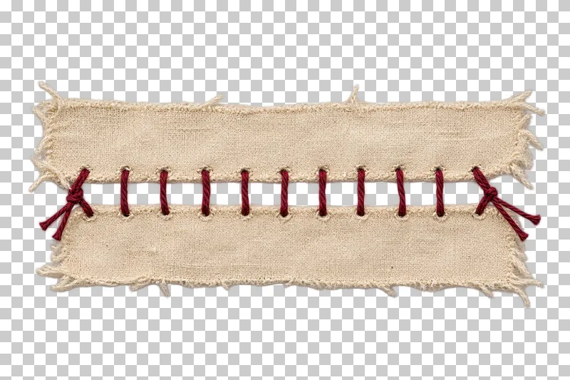 Two ivory cotton strips connected by burgundy ladder stitches across an open channel.