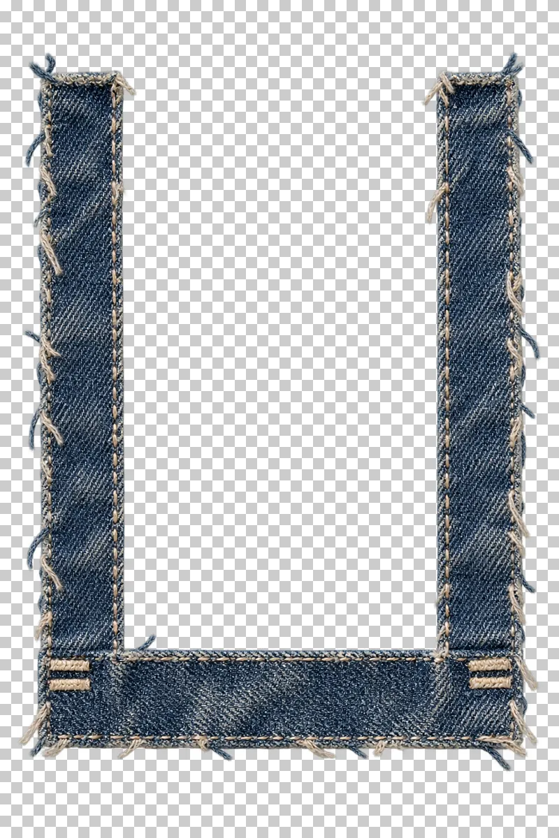 An open-top U-shaped denim photo surround with cream edge seams and lower bar tacks.