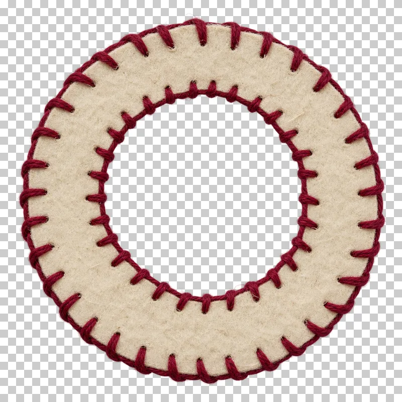 An ivory wool-felt circular photo frame with burgundy blanket-stitched edges and an open center.