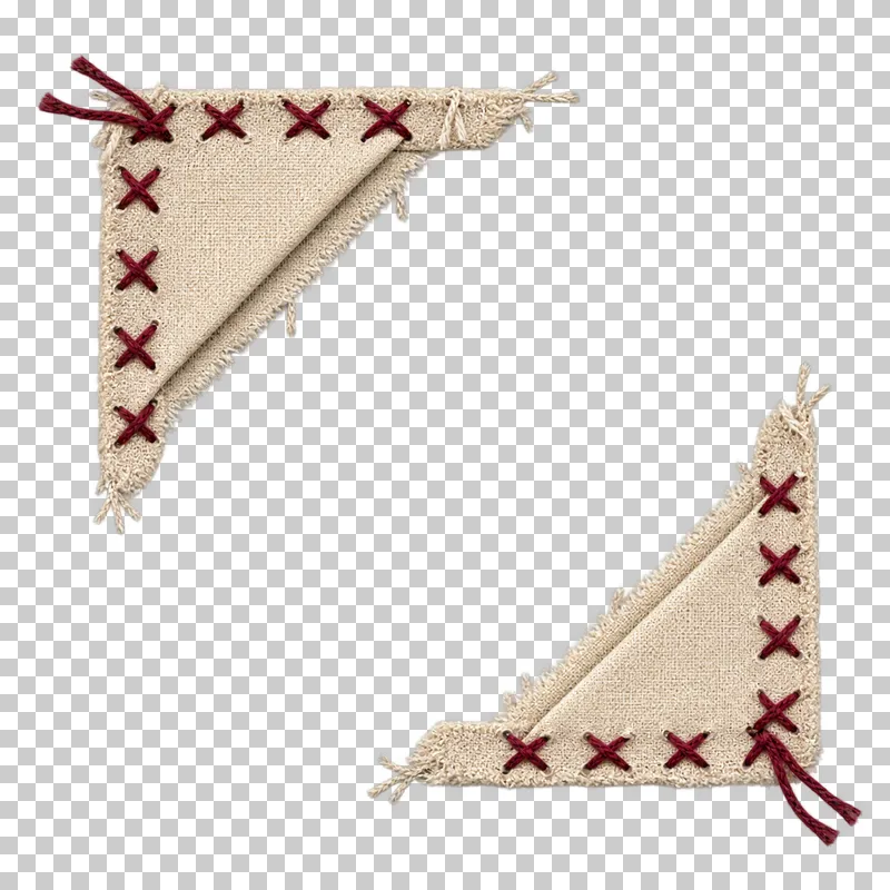 Two opposing folded ivory cotton photo-corner pockets with burgundy cross tacks.