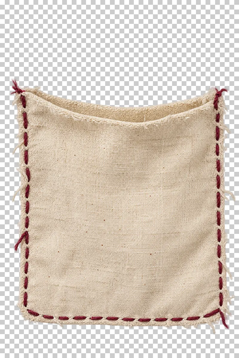 A blank calico photo pocket with a shallow open mouth and burgundy side and bottom seams.