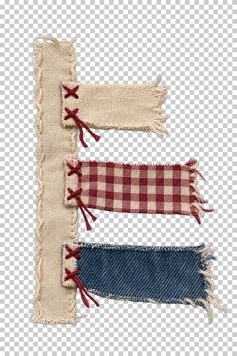 Three linen, gingham and denim side tabs stitched to a short vertical linen spine.
