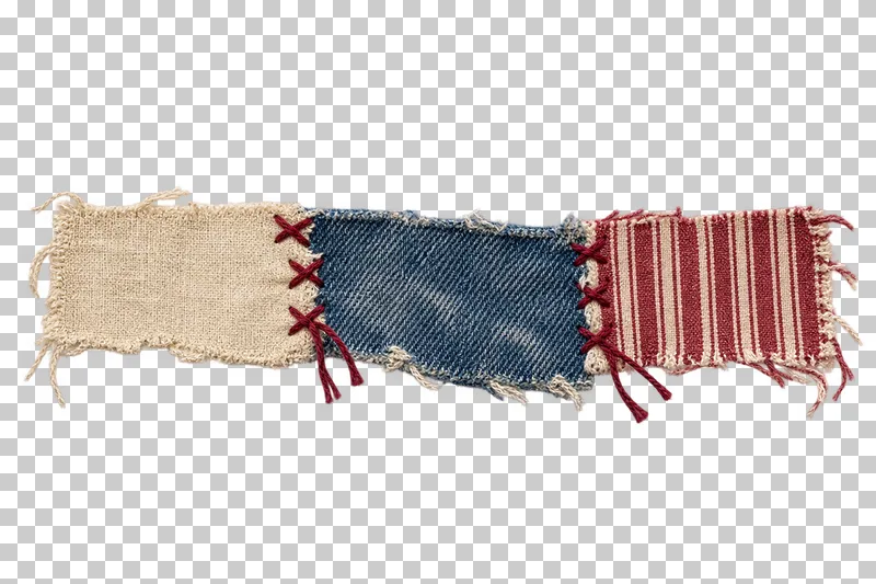 Three uneven linen, denim and ticking sections joined across a staggered patchwork edge.