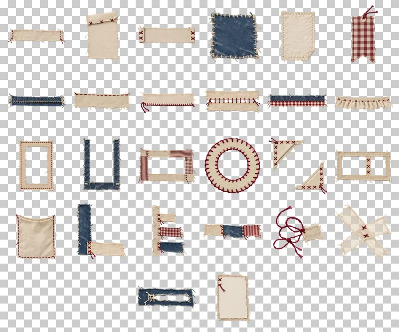 Stitched Fabric Collage PNG Collection: all 26 elements in one grid