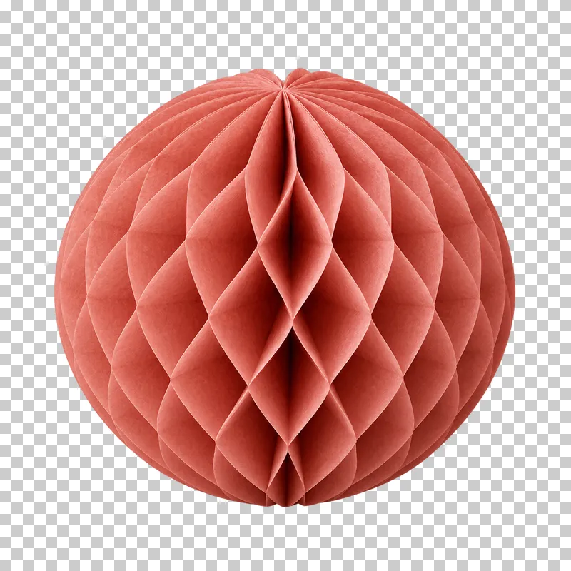 Round honeycomb paper ball in coordinated pastel paper, shown as a realistic cutout with a transparent background.
