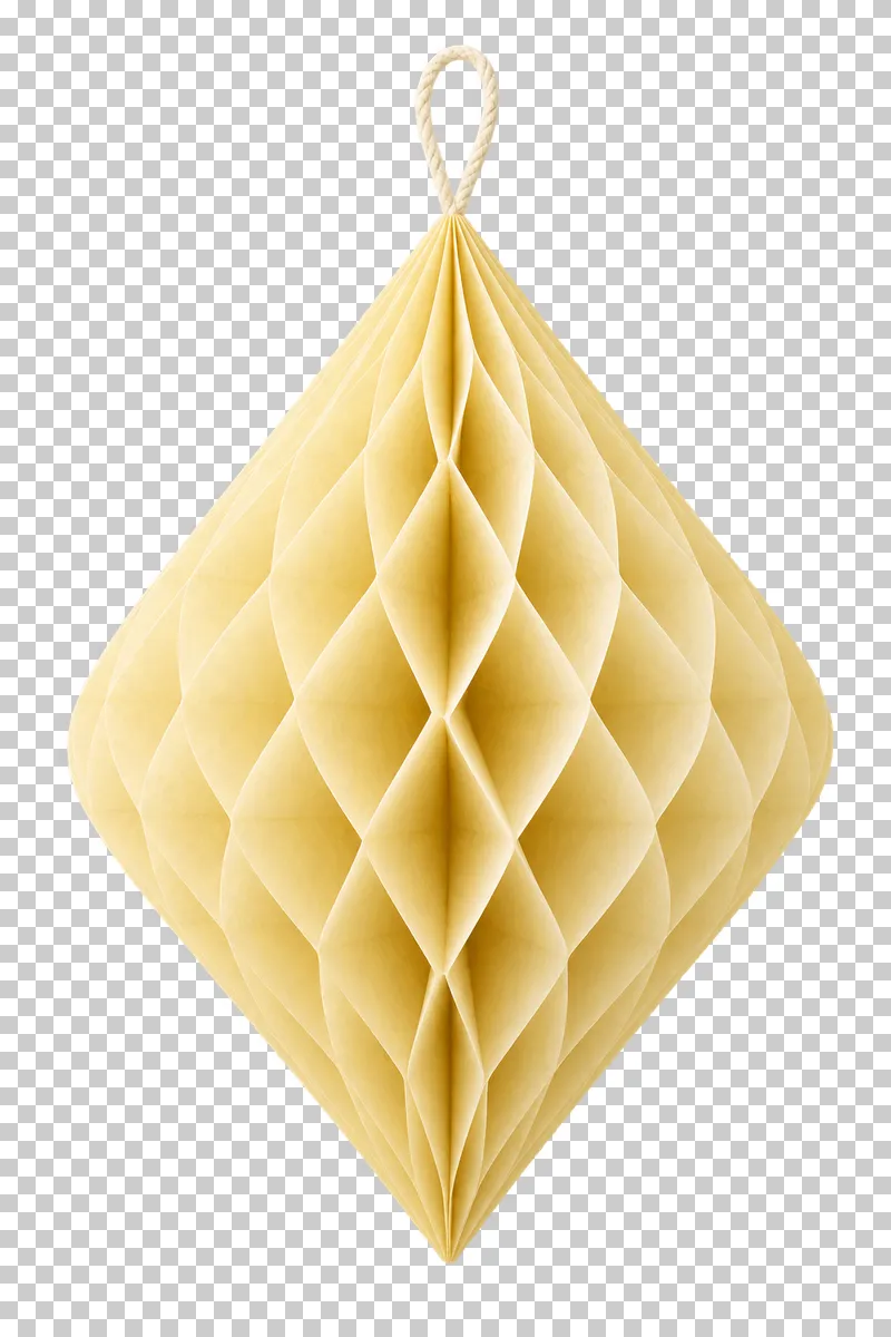 Elongated honeycomb paper diamond in coordinated pastel paper, shown as a realistic cutout with a transparent background.