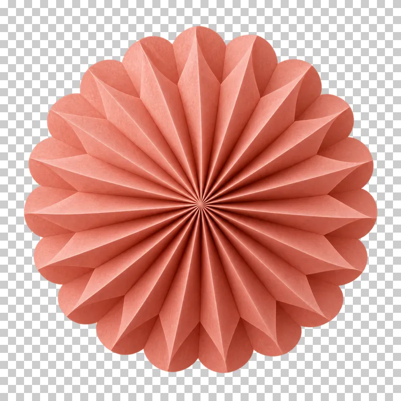 Circular accordion paper fan medallion in coordinated pastel paper, shown as a realistic cutout with a transparent background.