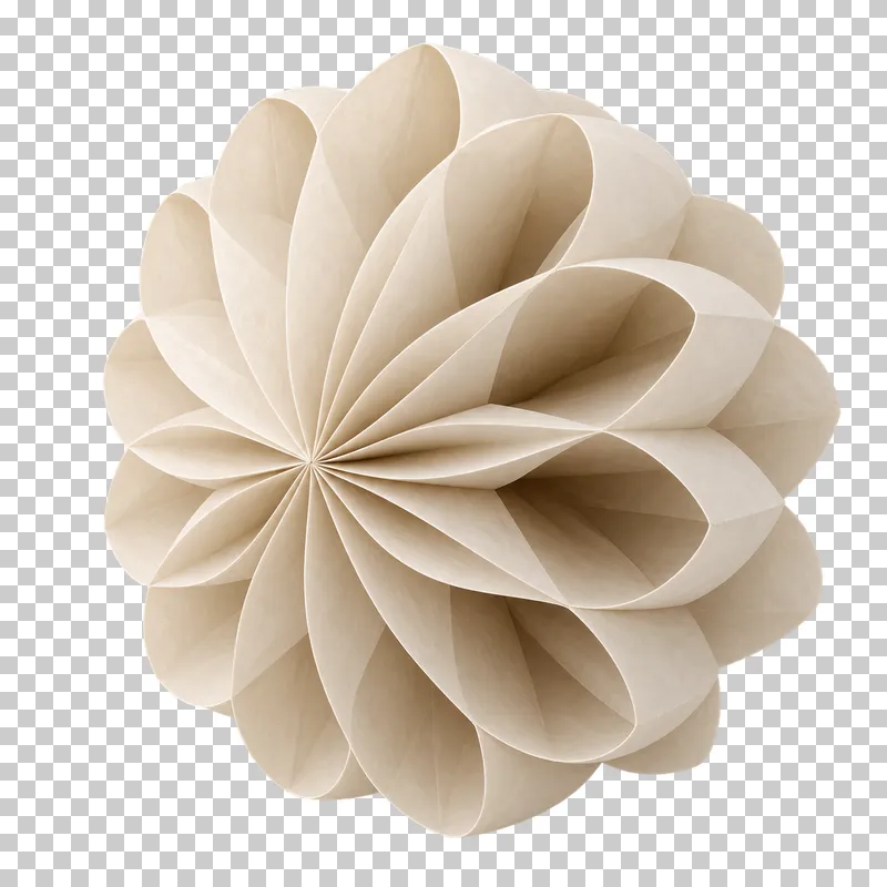 Scalloped deep-cell paper-bag fan in coordinated pastel paper, shown as a realistic cutout with a transparent background.