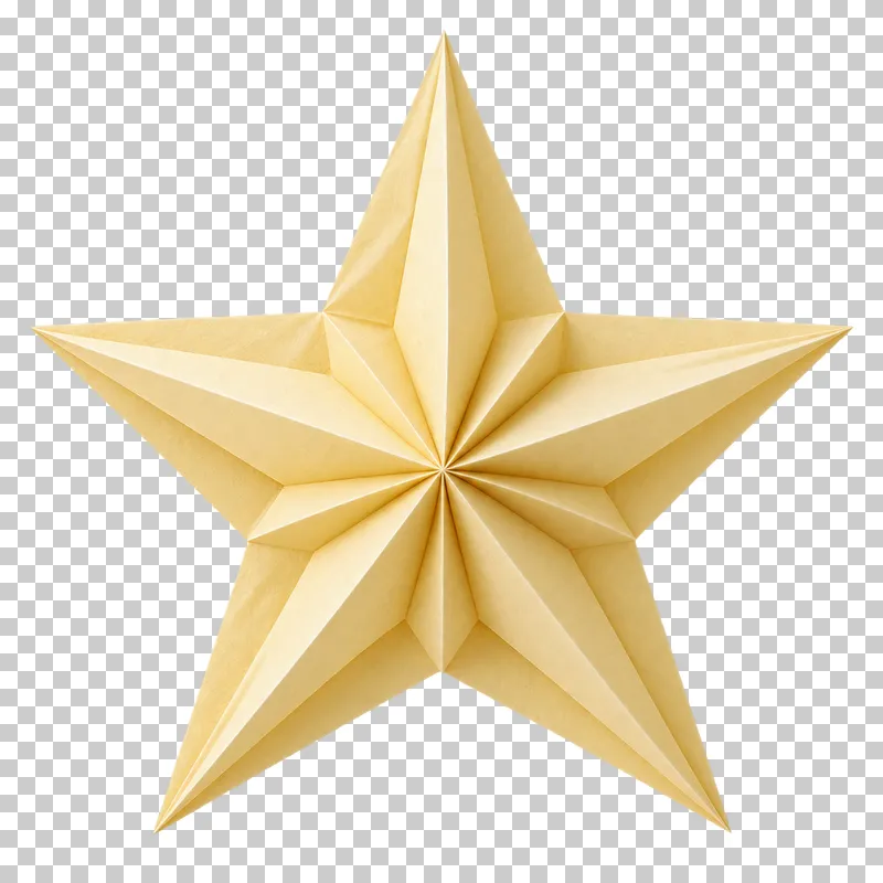 Dimensional folded-paper five-point star in coordinated pastel paper, shown as a realistic cutout with a transparent background.