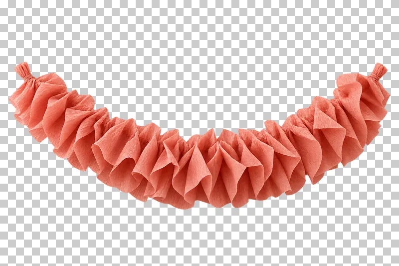 Gathered crepe paper festoon strip in coordinated pastel paper, shown as a realistic cutout with a transparent background.