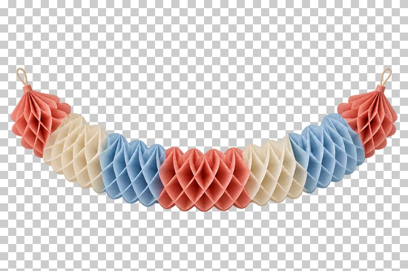 Expanded honeycomb paper garland in coordinated pastel paper, shown as a realistic cutout with a transparent background.