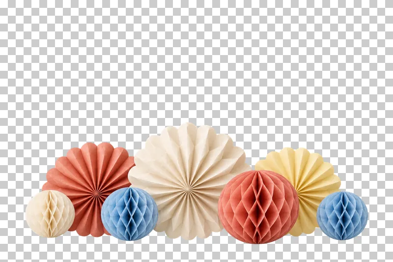 Low fan and honeycomb footer in coordinated pastel paper, shown as a realistic cutout with a transparent background.