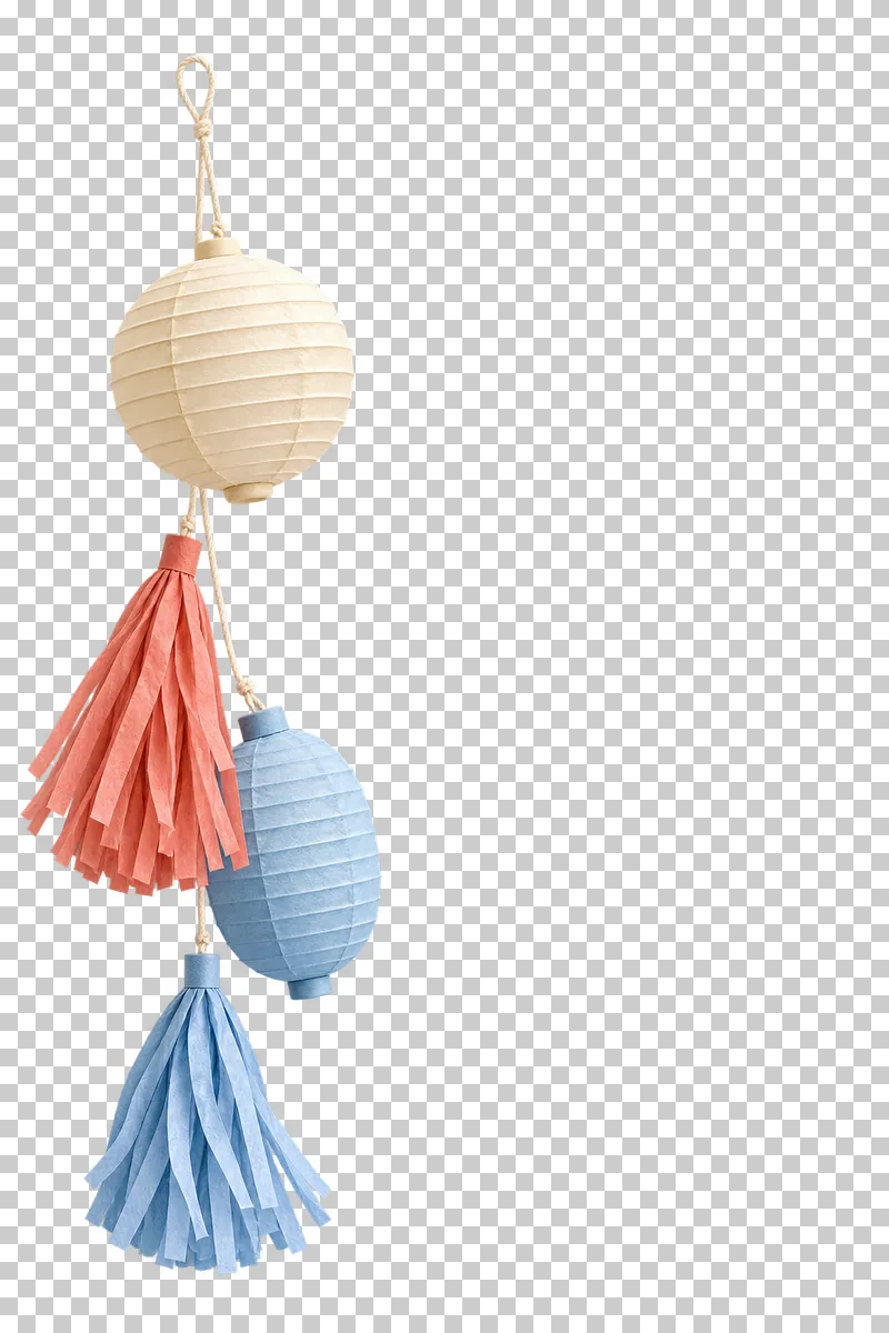 Lantern and tassel side cascade in coordinated pastel paper, shown as a realistic cutout with a transparent background.