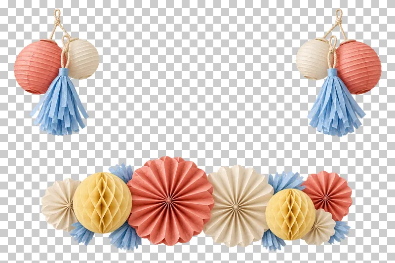 Wide paper-party message frame in coordinated pastel paper, shown as a realistic cutout with a transparent background.
