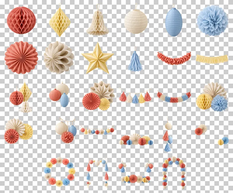 Paper Party Decorations Photo PNG Collection: all 28 elements in one grid