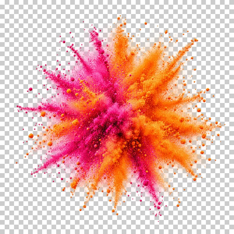 Dry matte color powder forming compact irregular radial eruption.