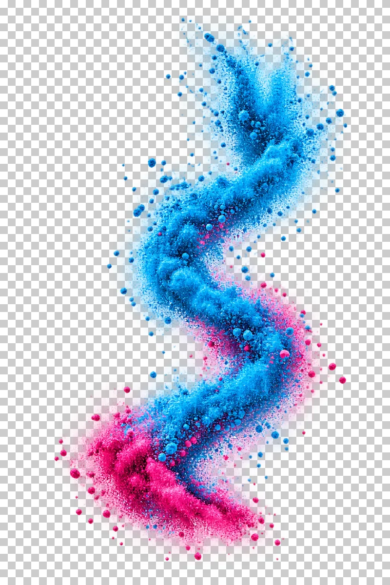 Dry matte color powder forming turbulent corkscrew plume.