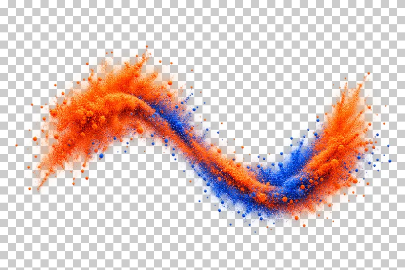 Dry matte color powder forming wide s-shaped powder stream.